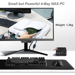 4-Bay NAS Pocket PC Dual 2.5GbE i226-v LAN Ports, 12th Gen. N100/N305 with DDR5 MAX 48GB, 4 M.2 NVMe 2280, Dual 4K Display, 2 USB3.2 10Gbps for Micro Firewall Router/NAS Mini Computer