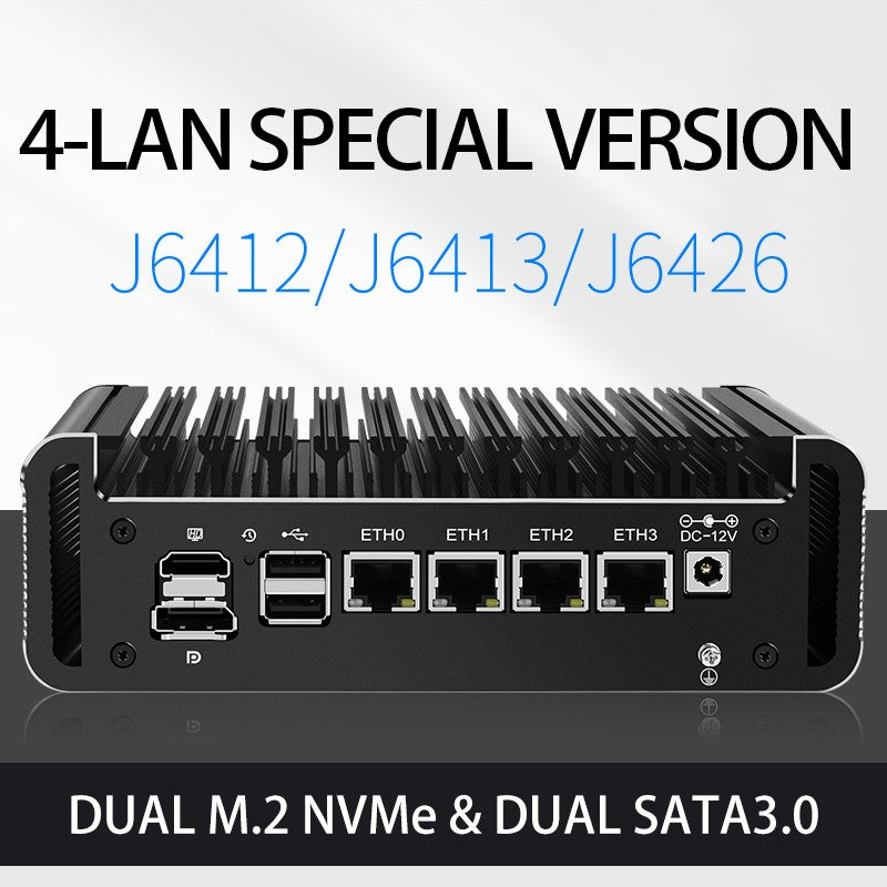 J6412/J6413 SOFT ROUTER I226/2.5G NIC DUAL MEMORY  SLOT MINI-HOST /IKUAI/NAS/PVE/ESXI ENERGY-SAVING COMPUTER FANLESS MINIPC