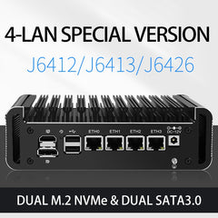 J6412/J6413 SOFT ROUTER I226/2.5G NIC DUAL MEMORY SLOT MINI-HOST /IKUAI/NAS/PVE/ESXI ENERGY-SAVING COMPUTER FANLESS MINIPC