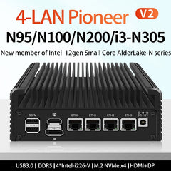 N100/N200/N305 V2 MINIPC 4LAN 2.5G  CHANGEABLE PLAY  FANLESS SOFT ROUTER PROXMOX DDR5  4XI226-V 2.5G M.2 NVME