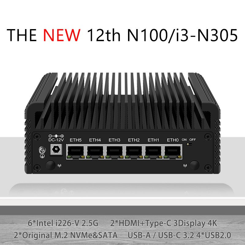 INTEL 12TH GEN I3-N305/N100 DDR5 2*NVME 2*SATA3.0 6 LAN 2.5G FANLESS MINI PC ESXI PROXMOX HOST