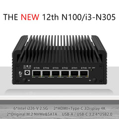INTEL 12TH GEN I3-N305/N100 DDR5 2*NVME 2*SATA3.0 6 LAN 2.5G FANLESS MINI PC ESXI PROXMOX HOST