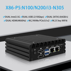 X86-P5 SUPER MINI ROUTER 12TH GEN INTEL N100 N305 DDR5 4800MHZ FIREWALL PC 2X I226-V 2.5G LAN GATEWAY Side routing MINI PC