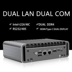 Fanless Industrial PC, Mini Computer, Intel Celeron N5105/PentiumN6005, Windows 11 or Linux Ubuntu,, VGA, HDMI, 2 xLAN, 2 x COM RS232/RS485, 2 x USB2.0, 4 x USB3.0