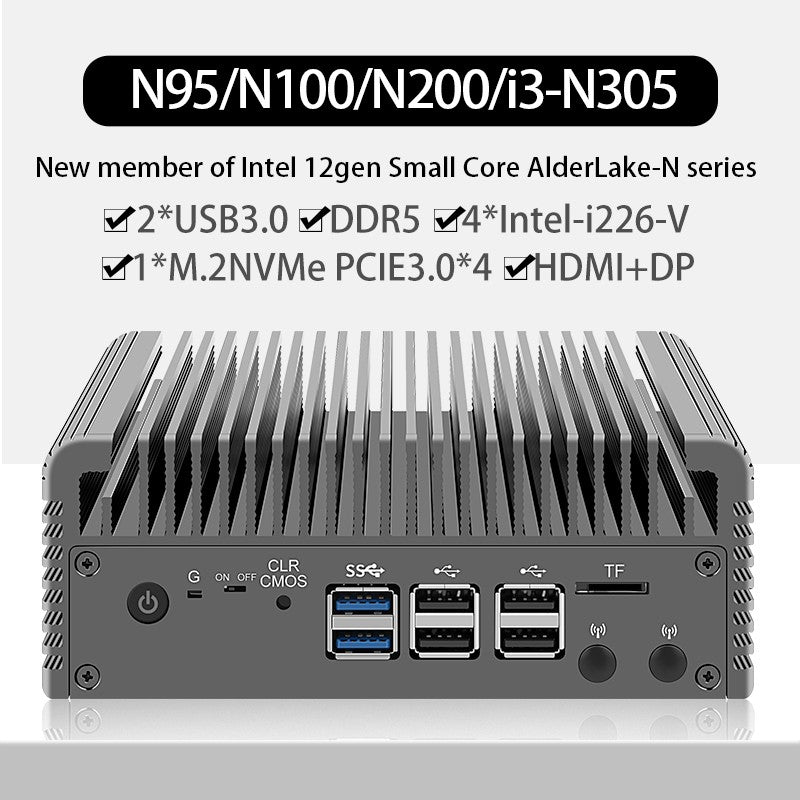 N100/N200/N305 V2 MINIPC 4LAN 2.5G  CHANGEABLE PLAY  FANLESS SOFT ROUTER PROXMOX DDR5  4XI226-V 2.5G M.2 NVME